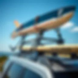 Stylish Yakima surfboard rack mounted on a vehicle