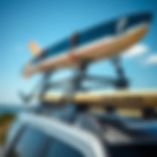 Stylish Yakima surfboard rack mounted on a vehicle