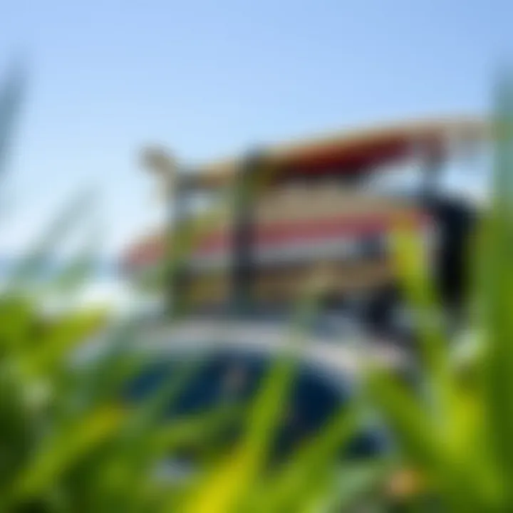 Surfboards Secured on Yakima Racks Various types of surfboards secured on Yakima racks